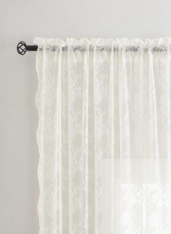 YJ YANJUN 92 inch Curtains 2 Panels for Living Room Dining Room Vintage Floral Lace Pattern Ivory Sheer Curtains Light Filtering Cream Gauze Curtain for Bedroom Boho Farmhouse Decor 52x92 Cream/Ivory - Image 2
