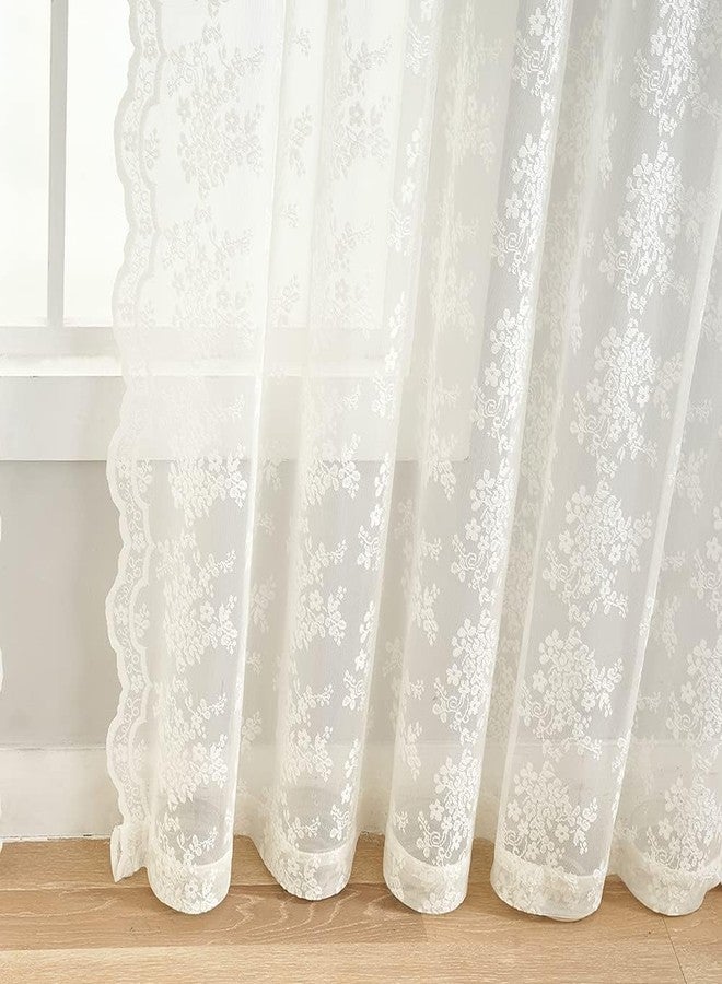 YJ YANJUN 92 inch Curtains 2 Panels for Living Room Dining Room Vintage Floral Lace Pattern Ivory Sheer Curtains Light Filtering Cream Gauze Curtain for Bedroom Boho Farmhouse Decor 52x92 Cream/Ivory - Image 4