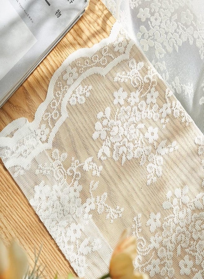 YJ YANJUN 92 inch Curtains 2 Panels for Living Room Dining Room Vintage Floral Lace Pattern Ivory Sheer Curtains Light Filtering Cream Gauze Curtain for Bedroom Boho Farmhouse Decor 52x92 Cream/Ivory - Image 5