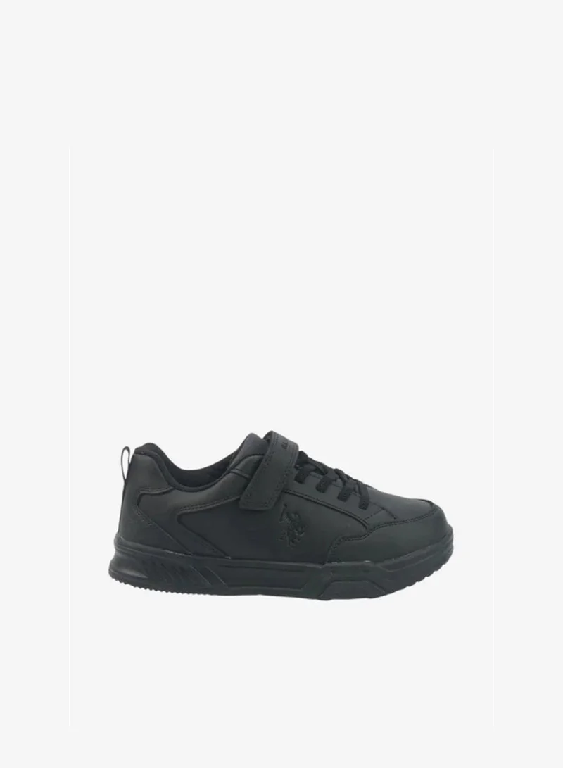 U.S. Polo Assn. Kids Black School Sneakers | Lace-Up Shoes with Adjustable Hook & Loop Strap | Lightweight Non-Slip Casual Walking Shoes for Boys & Girls | Comfortable Everyday School Footwear