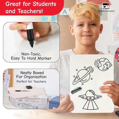 Charles Leonard Dry Erase Board Class Pack - Includes 12 Plain/Lined 2-Sided Boards, 12 Erasers and 12 Black Markers, in a Re-Useable Box (35030) - Image 4