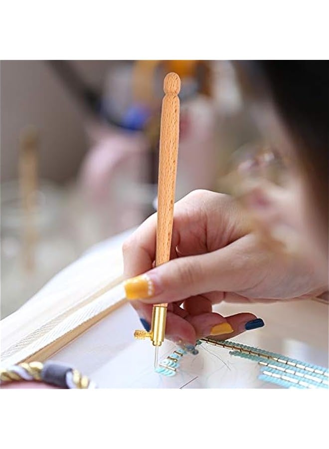 Embroidery Crochet Hooks with 3 Needles, Tambour Hook Embroidery Needle, French Crochet Embroidery Beading Tool Set, Embroidery Beading Needle Tools Sequin Beads(Wooden French Embroidery Needle) - Image 3