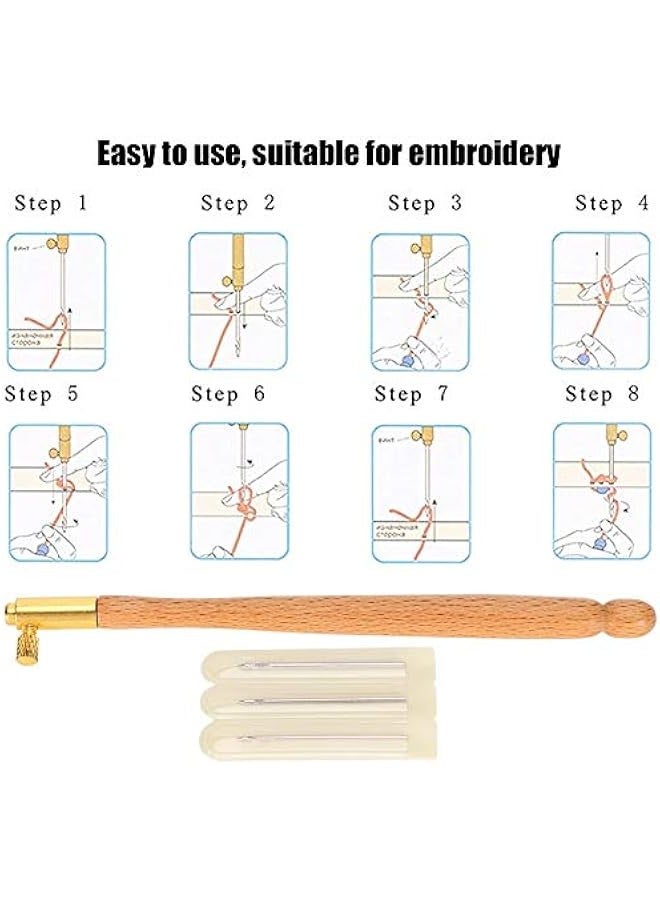 Embroidery Crochet Hooks with 3 Needles, Tambour Hook Embroidery Needle, French Crochet Embroidery Beading Tool Set, Embroidery Beading Needle Tools Sequin Beads(Wooden French Embroidery Needle) - Image 4