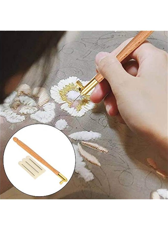 Embroidery Crochet Hooks with 3 Needles, Tambour Hook Embroidery Needle, French Crochet Embroidery Beading Tool Set, Embroidery Beading Needle Tools Sequin Beads(Wooden French Embroidery Needle) - Image 2