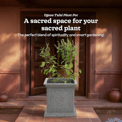 UGAOO Tulsi Pot for Home & Pooja/Puja – 12 Inch Tulsi Planter (Grey Stone) | Traditional Tulsi Pot Stand for Indoor, Outdoor & Balcony Use - Image 2