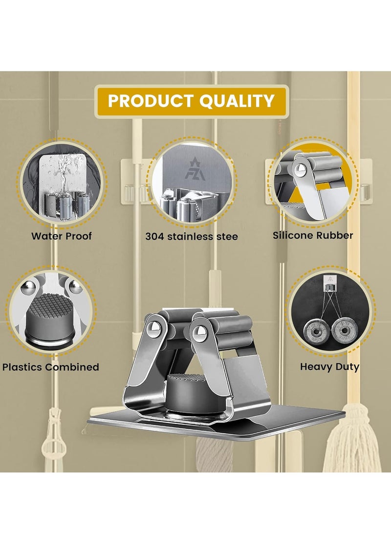 4 PCS Broom Holder, AARZOU Wall Mount Mop Holder Self Adhesive, No Drilling Powerful Space-Saving, Mop Hanger Wall mounted Storage & Tool Organizers for Home, Kitchen, Bathroom Garden storage (4 pack) - Image 3