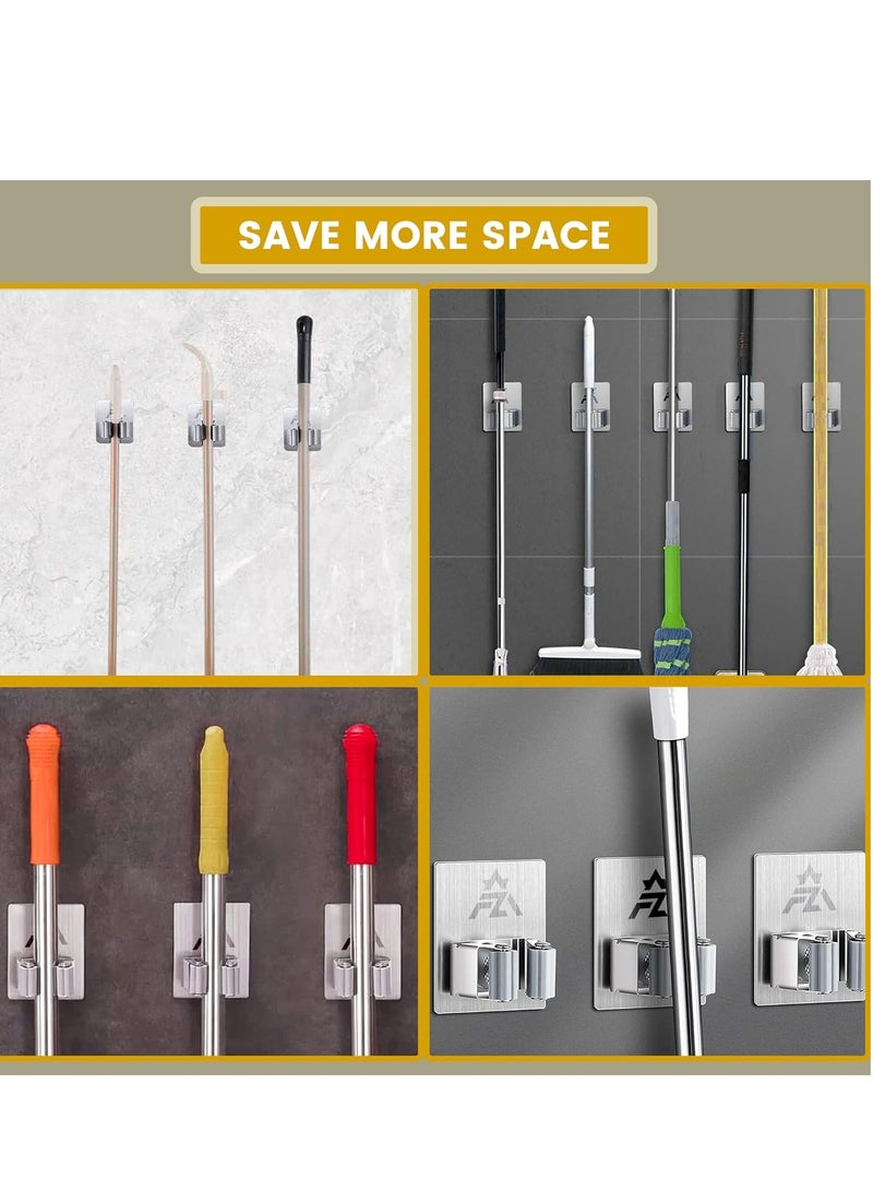 4 PCS Broom Holder, AARZOU Wall Mount Mop Holder Self Adhesive, No Drilling Powerful Space-Saving, Mop Hanger Wall mounted Storage & Tool Organizers for Home, Kitchen, Bathroom Garden storage (4 pack) - Image 5