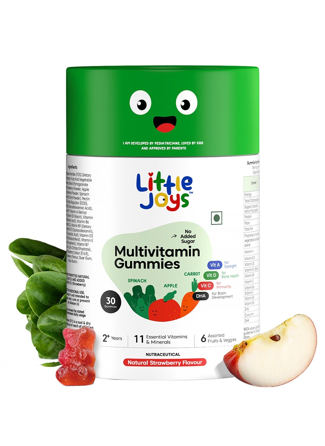 Little Joys Multivitamin Gummies- Strawberry 2 + Years  30 Day Pack Vit C, D, A And Dha No Preservatives Gluten Free 