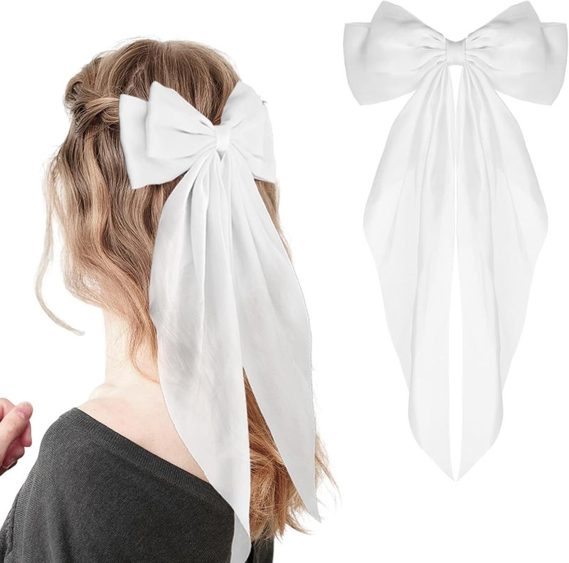 WLLHYF Big Bow Hair Clips Satin Silky Bow Barrettes Long Tail French Hair Bows Metal Hair Pins Bowknot Hair Clamps Hair Accessories for Women Girls Wedding Birthday Party - Image 1