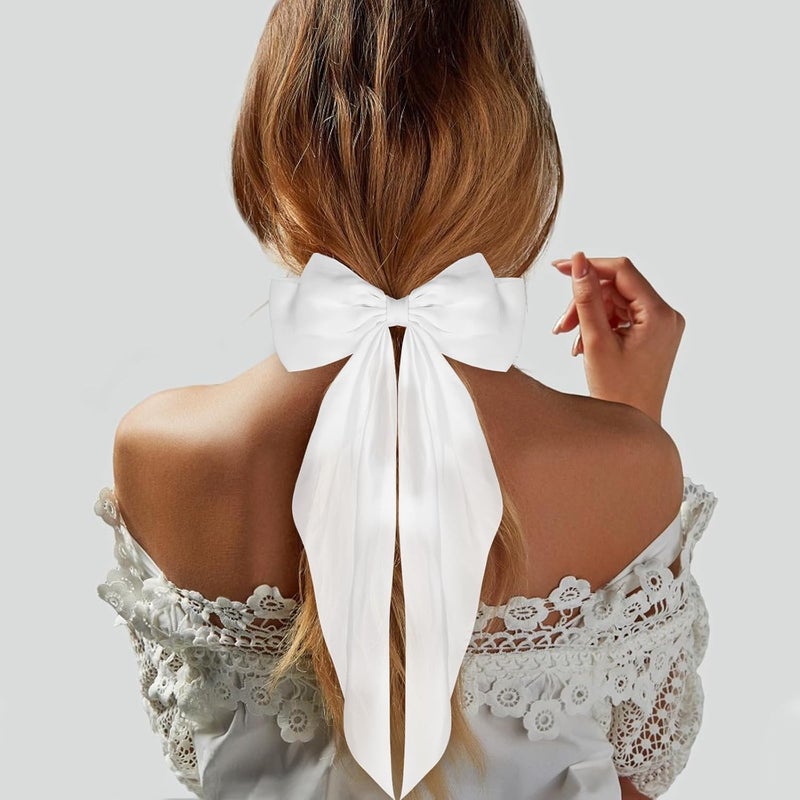 WLLHYF Big Bow Hair Clips Satin Silky Bow Barrettes Long Tail French Hair Bows Metal Hair Pins Bowknot Hair Clamps Hair Accessories for Women Girls Wedding Birthday Party - Image 5