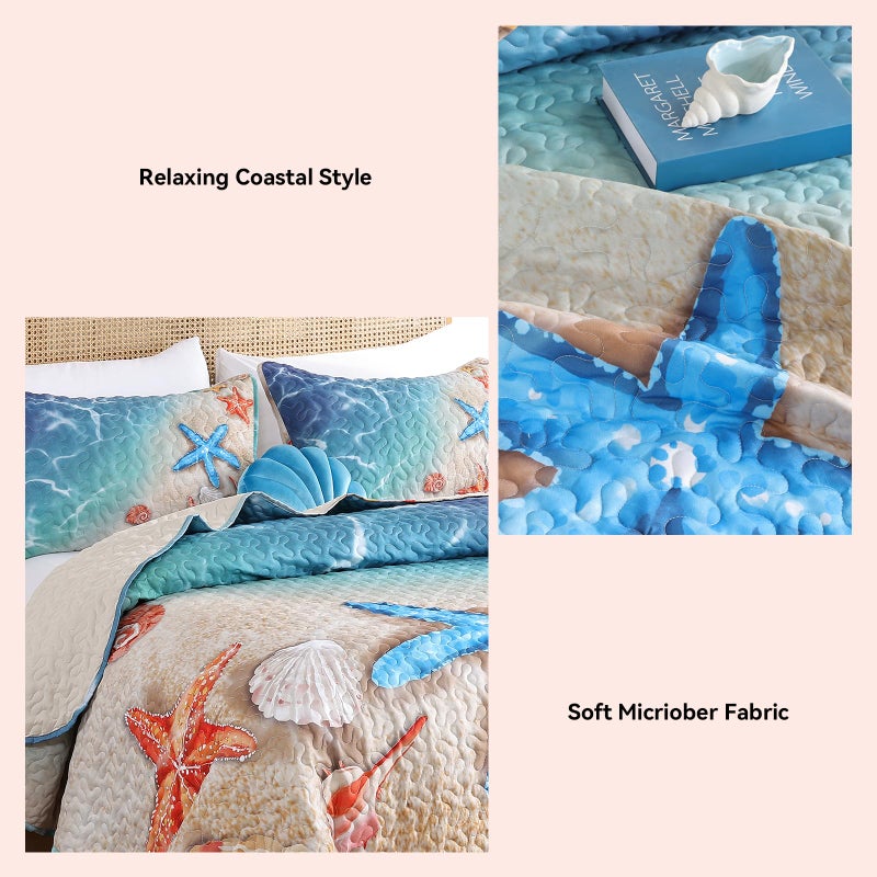 weigelia Coastal Quilt Set King Size â€“ 3 Piece Lightweight Beach Themed Bedding, Soft & Breathable Polyester Coverlet, All Season Quilts & Bedspread for Bedroom DÃ©cor - Image 5