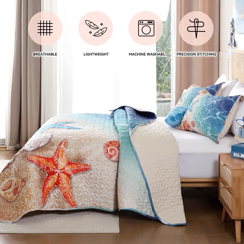 weigelia Coastal Quilt Set King Size â€“ 3 Piece Lightweight Beach Themed Bedding, Soft & Breathable Polyester Coverlet, All Season Quilts & Bedspread for Bedroom DÃ©cor - Image 4