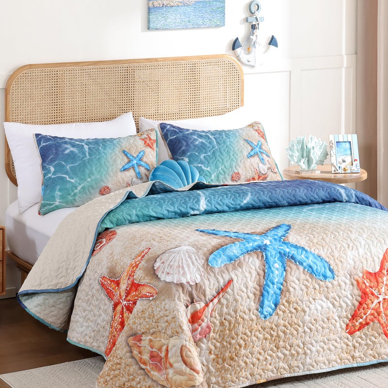 weigelia Coastal Quilt Set King Size â€“ 3 Piece Lightweight Beach Themed Bedding, Soft & Breathable Polyester Coverlet, All Season Quilts & Bedspread for Bedroom DÃ©cor - Image 3