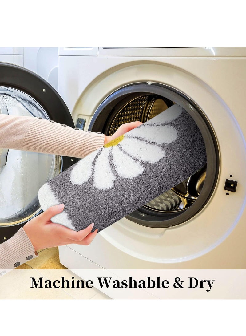 Bluejw Daisy Bath Mat Non-Slip Soft Adorable Boho Floral Bath Rugs Machine Washable Bathtub Mat Water Absorbent Plush Shaggy Carpet Thick Bathroom Kitchen Floor Microfiber Doormat 50x80cm - Image 3