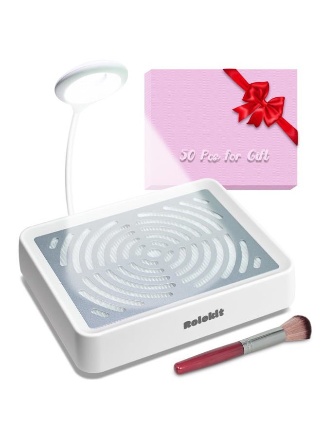 Rolokit Nail Dust Collector with Lamp&50pcs Disposable Filter&Dusting Brush, Electric Nail Vacuum Cleaner Dust Fan Suction Machine for Manicure Acrylic Gel Nails Polishing, Low Noise, Salon Home - Image 1