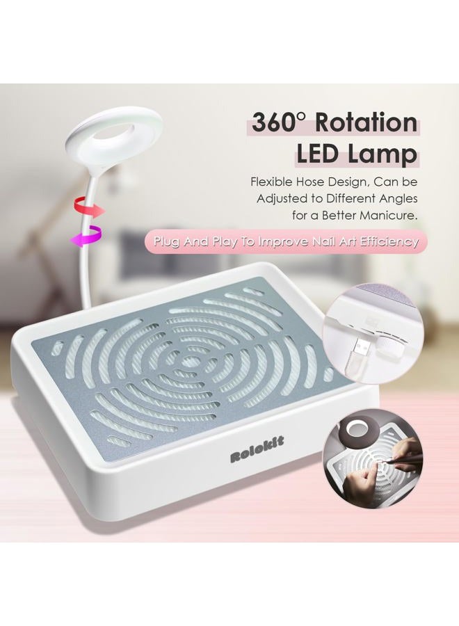 Rolokit Nail Dust Collector with Lamp&50pcs Disposable Filter&Dusting Brush, Electric Nail Vacuum Cleaner Dust Fan Suction Machine for Manicure Acrylic Gel Nails Polishing, Low Noise, Salon Home - Image 2