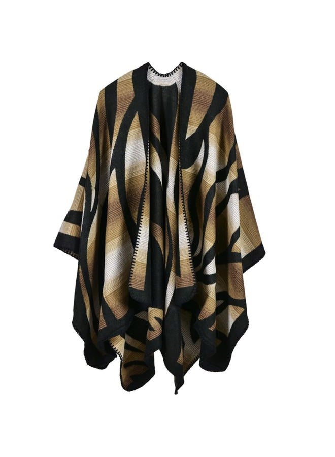 Lacavocor Women's Warm Shawl Wrap Cape Winter Sweaters Open Front Poncho, Z4-camouflage coffee - Image 1