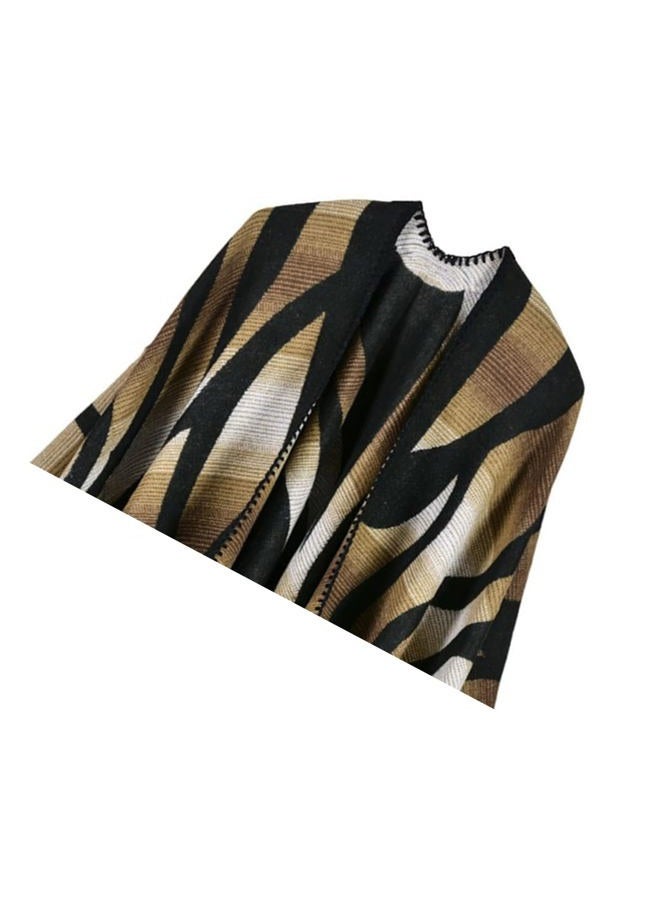 Lacavocor Women's Warm Shawl Wrap Cape Winter Sweaters Open Front Poncho, Z4-camouflage coffee - Image 2