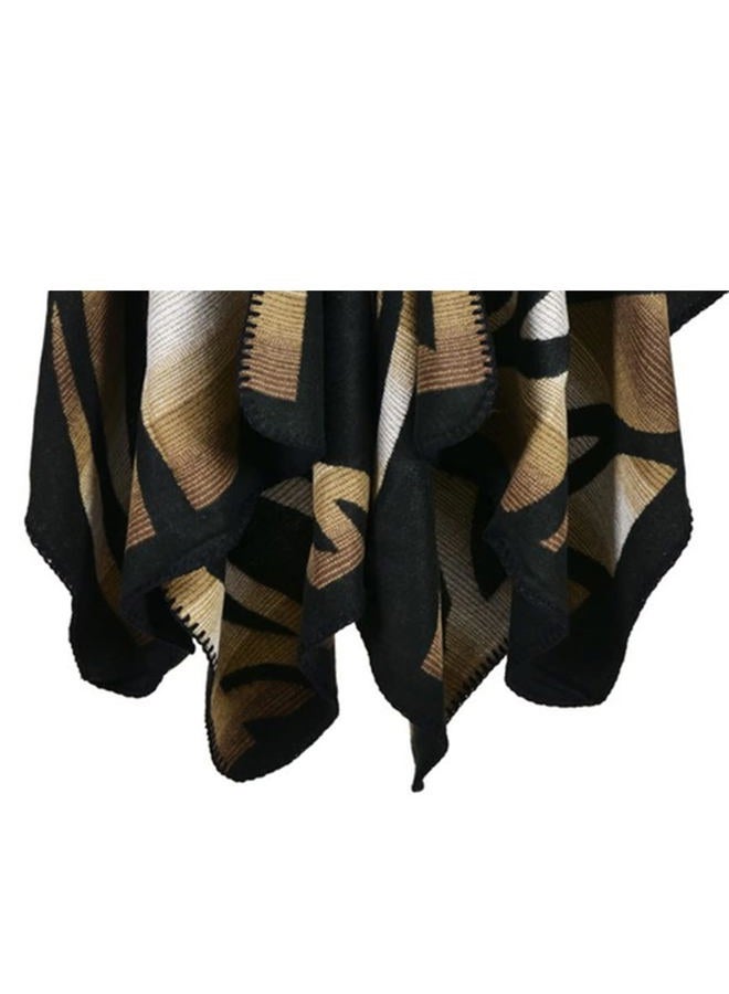Lacavocor Women's Warm Shawl Wrap Cape Winter Sweaters Open Front Poncho, Z4-camouflage coffee - Image 4