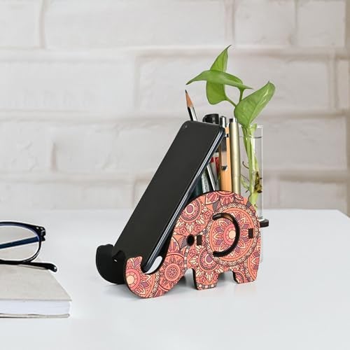 Gift Kya De GKD Hydroponics Glass Planter with Wooden Pen Holder & Mobile Stand beautiful Elephant Shaped Mandala Art Design | Multifunctional Desk Organizer | Ideal for Office, Home, and Gifting - Image 1