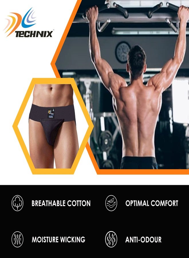 Technix Men's Breathable Cotton Athletic Supporters Cross fit Gym and Fitness for Cricket, Football, Hockey, Athletics, Badminton Lawn Tennis & Any Other Sports Black - Image 4