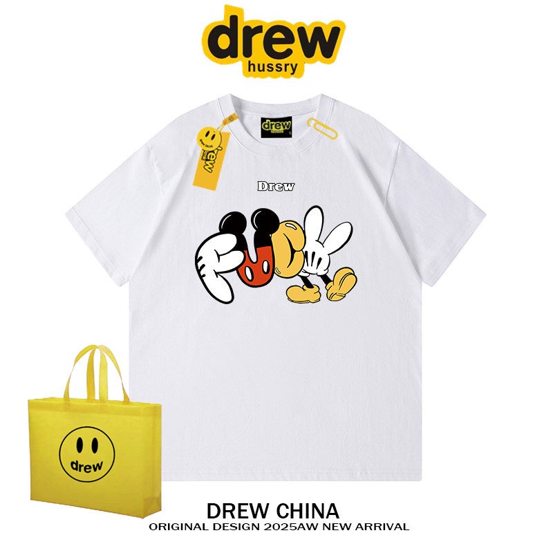 Drew American retro fashion brand Mickey fun print short-sleeved t-shirt for men and women street loose couple half-sleeved INS trendy - Image 1