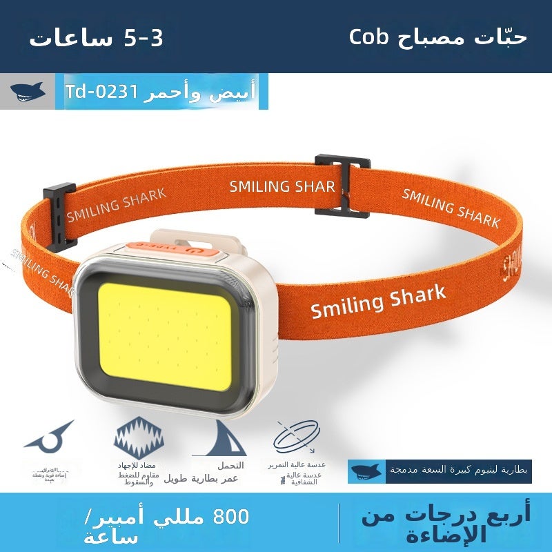 القرش المبتسم إضاءة خارجية متعددة الوظائف كشاف أمامي مزود بحساس - مصباح صغير للتخييم والإصلاح والعمل والصيد - Image 1