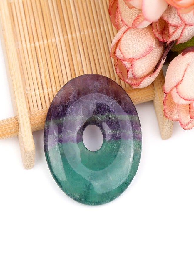 JOE FOREMAN 40mm Multicolor Rainbow Fluorite Natural Gemstone Ring Circle Donuts Pendant Charms Beads for Jewelry Making 1Pcs - Image 3