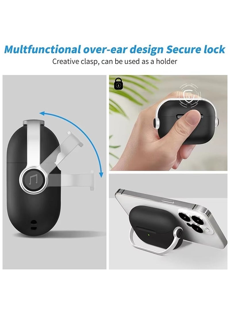 Case with Secure Lock, Music Headset Earphone Protective Case Cover Compatible with for AirPods 4 (Black) - Image 3