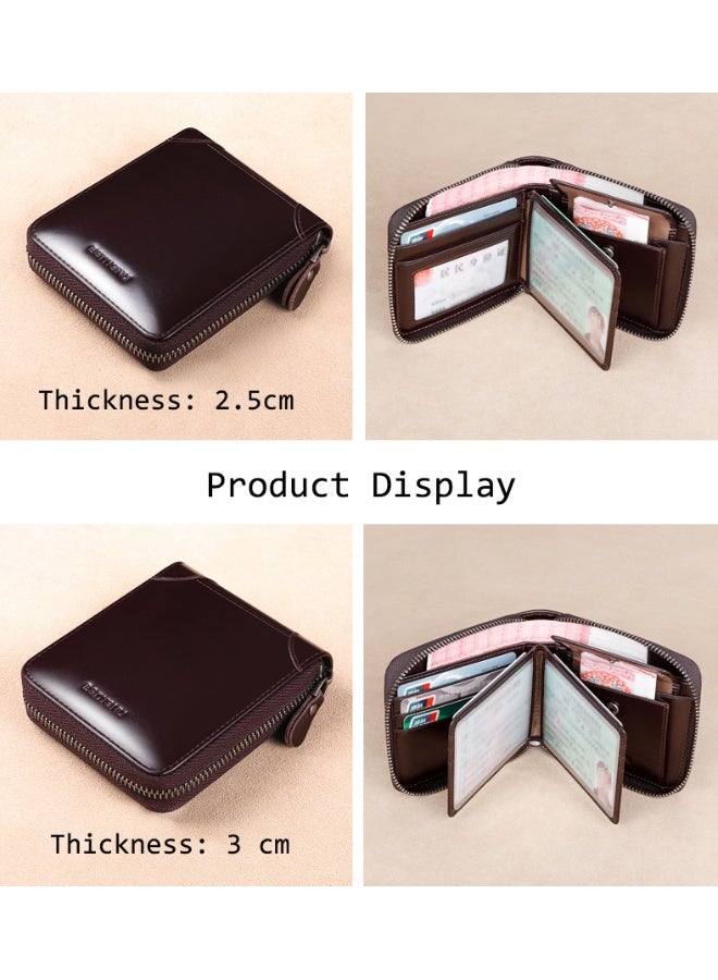 BANYANU short wallet men's leather multifunctional large capacity first layer oil wax cowhide wallet - Image 3