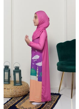 Altobeh Children's Prayer Set Practical One Piece Patterned Sleeves Removable Headscarf Lycra Hijab Dress (6-12 Years) 925-0301  - Image 2