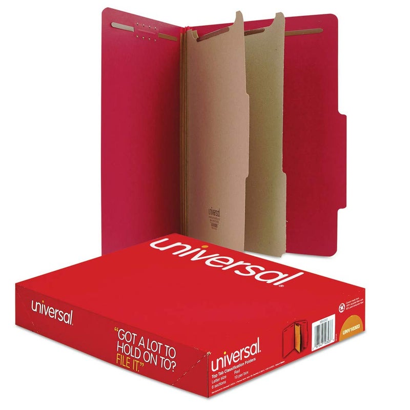 Universal - Pressboard Classification Folders, Letter, 6-Section, Ruby Red, 10/bx - Image 1