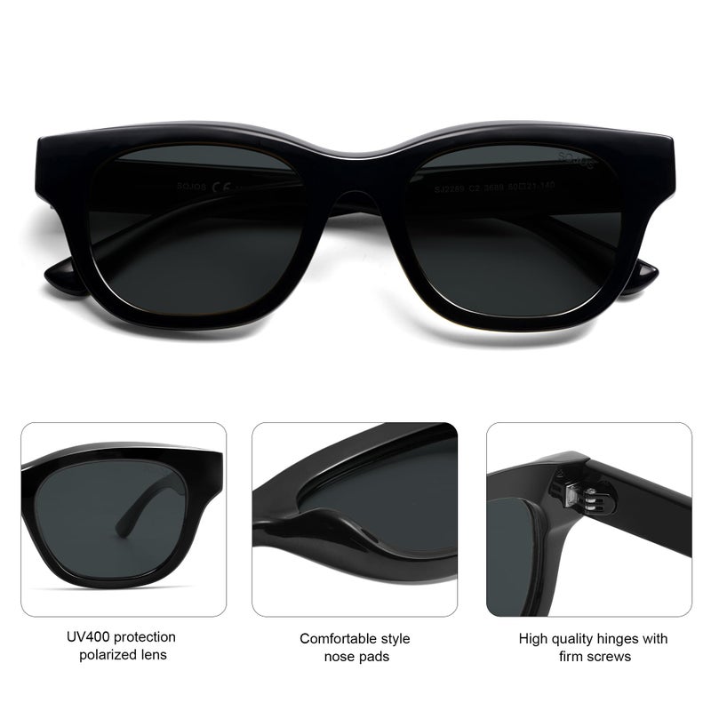 SOJOS Polarized Sunglasses womens men Trendy Small Designer Shades SJ2289,Black - Image 3
