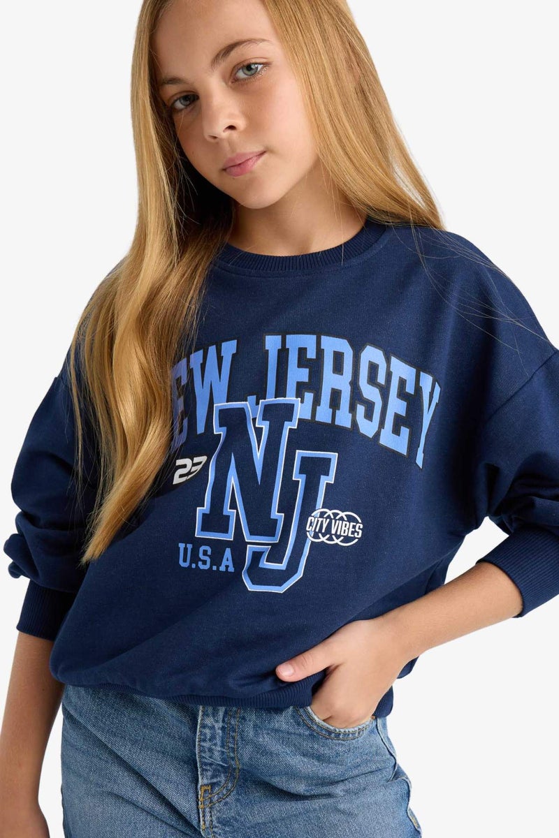 DeFacto Girl Relax Fit Crew Neck Printed Sweatshirt - Image 1