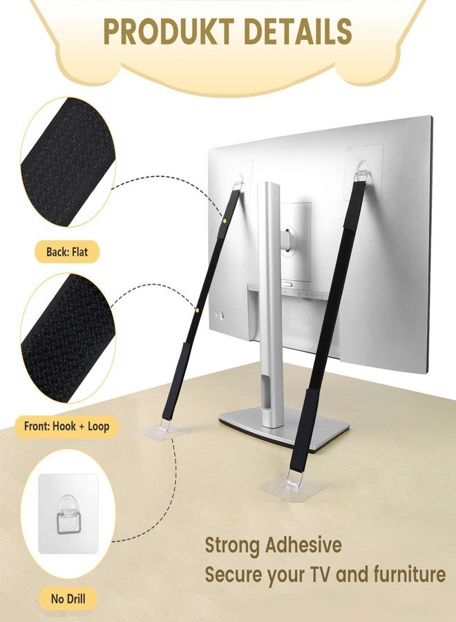 HMOKGRT 4 Pack Cut to Length TV Safety Straps for Flat Screen, No-Drill TV Anchors for Baby Proofing, Anti-Tip Adjustable Earthquake Straps for Furniture, 16ft Hook and Loop Straps and 8 Adhesive pads - Image 4
