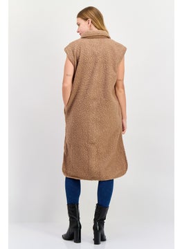 Threadbare Women Textured Soft Shell Jacket Vest, Tan  - Image 3