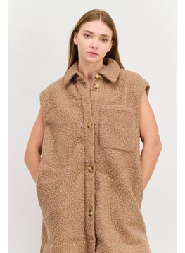 Threadbare Women Textured Soft Shell Jacket Vest, Tan  - Image 2