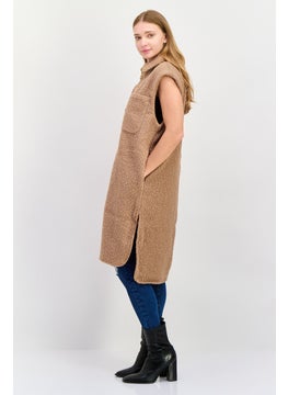 Threadbare Women Textured Soft Shell Jacket Vest, Tan  - Image 4