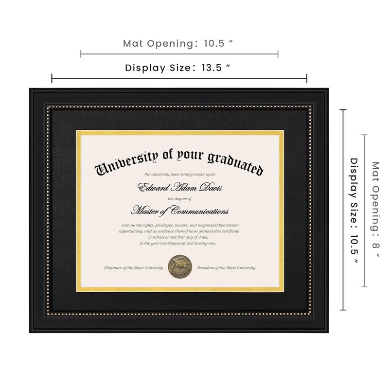 upsimples 11x14 Diploma Frame with High Definition Glass, Display 8.5x11 Certificate with Black over Gold Mat, Degree Document Frame for Wall and Tabletop, Black with Gold Beads, 1 Pack - Image 5