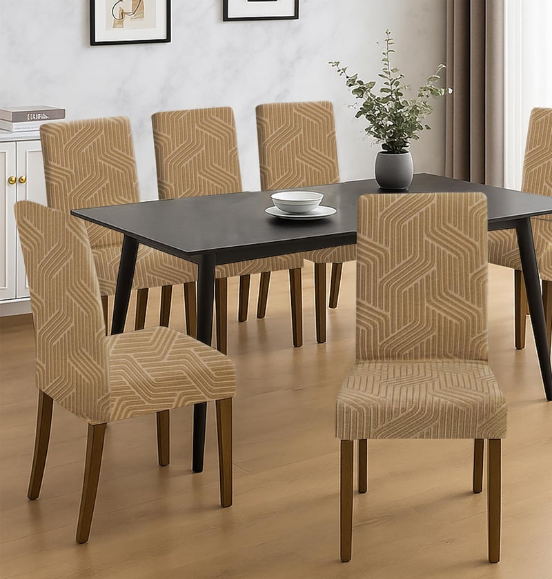 Yellow Weaves Elastic Stretchable Dining Chair Cover, Removable Washable Elastic Self Jacquard Dining Chair Covers (Set of 6, Golden Brown) - Image 2