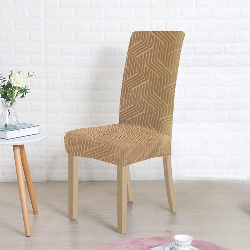 Yellow Weaves Elastic Stretchable Dining Chair Cover, Removable Washable Elastic Self Jacquard Dining Chair Covers (Set of 6, Golden Brown) - Image 5