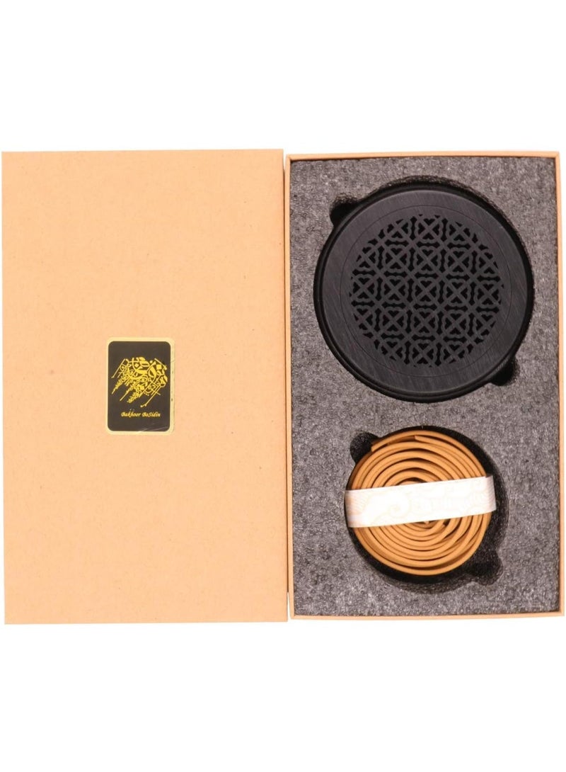 Bakhoor BoSidin - Oud Incense Sticks Cambodian Bakhoor 10 Coils with Black Wooden Incense Burner - A9B - Image 1