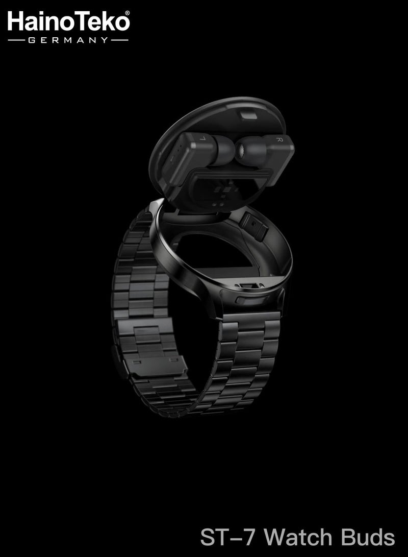 HainoTeko ST-7 Waterproof Smart Watch with Integrated Earbuds Large Screen AMOLED Display 3 Pair Straps and Charging Cable Black