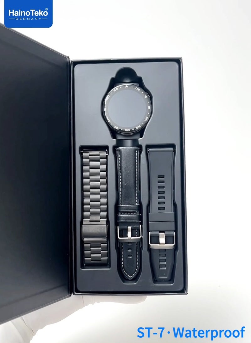 HainoTeko ST-7 Waterproof Smart Watch with Integrated Earbuds Large Screen AMOLED Display 3 Pair Straps and Charging Cable Black