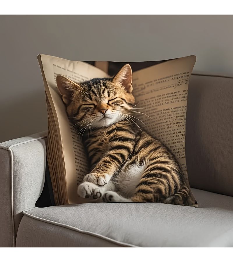 50cm Sleeping Cat Pattern Decorative Pillowcase Machine Washable Zipper Closure Sofa Cushion Cover - Image 4