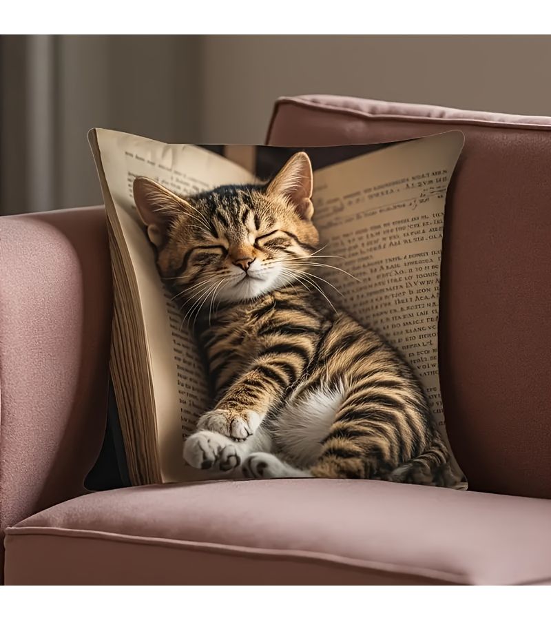 50cm Sleeping Cat Pattern Decorative Pillowcase Machine Washable Zipper Closure Sofa Cushion Cover - Image 1
