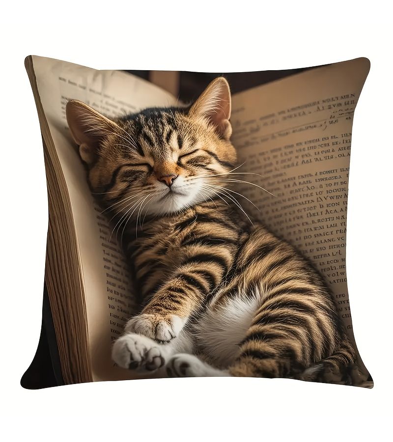 50cm Sleeping Cat Pattern Decorative Pillowcase Machine Washable Zipper Closure Sofa Cushion Cover - Image 2