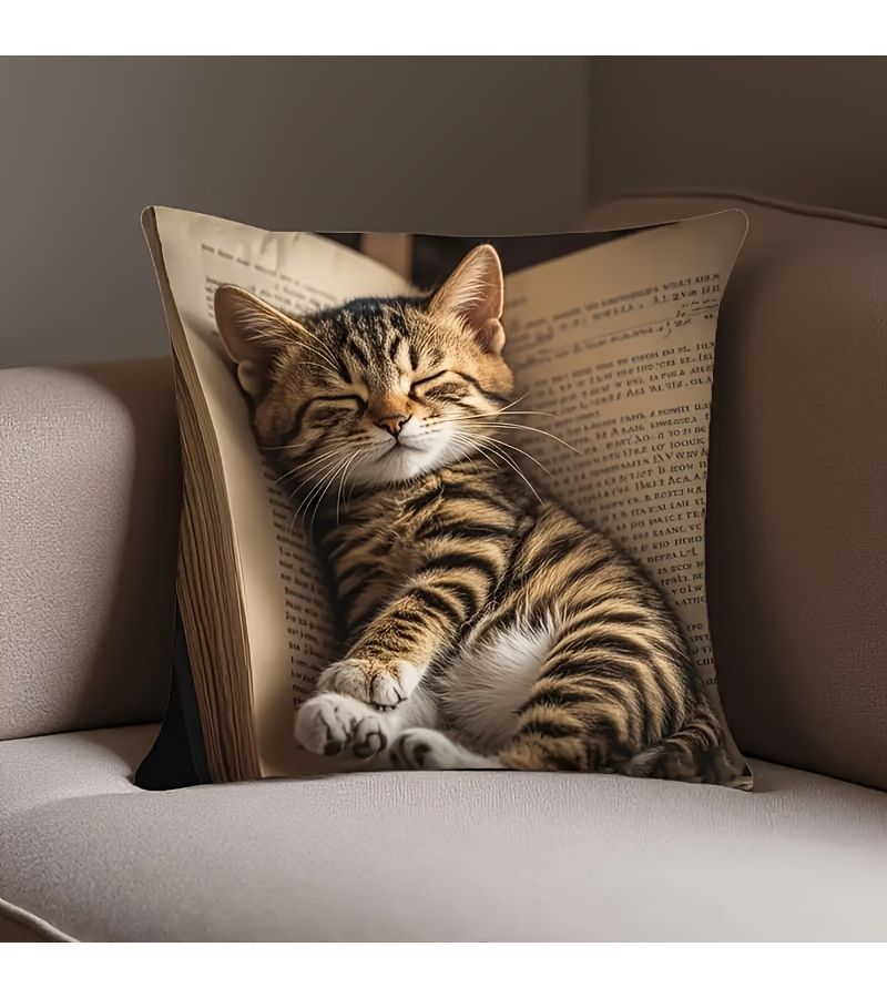 50cm Sleeping Cat Pattern Decorative Pillowcase Machine Washable Zipper Closure Sofa Cushion Cover - Image 5