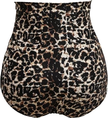 COCOPEAR Women's Ruched High Waisted Bikini Bottom Retro Vintage Swim Short Tankinis Leopard L/10-12 - Image 3