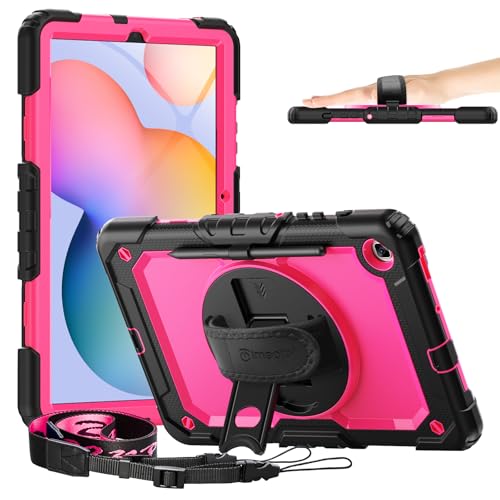 Timecity Case for Samsung Galaxy Tab S6 Lite 10.4" 2024/2022/2020, Kids Case with Pen Holder Built-in Screen Protector&360 Degree Rotating Stand, Hand Strap&Shoulder Strap for Tab S6 Lite- Rose - Image 1